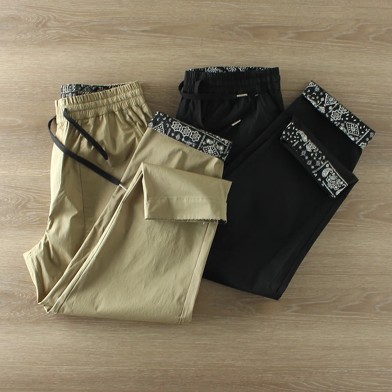 

Летние тонкие мужские брюки для спецодежды Свободные прямые повседневные брюки с эластичной резинкой на талии Длинные брюки Модные молодежные активные брюки Pure C...