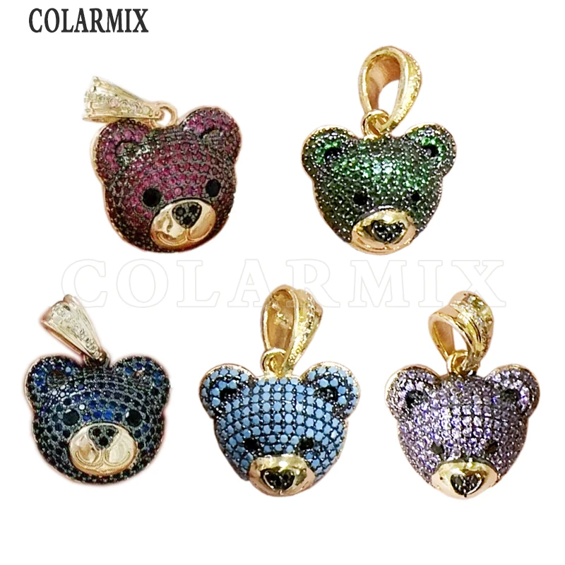 5Pcs Micro pave Zirconia Cartoon Bear Pendant Lovely Jewelry accessories women gift 60407