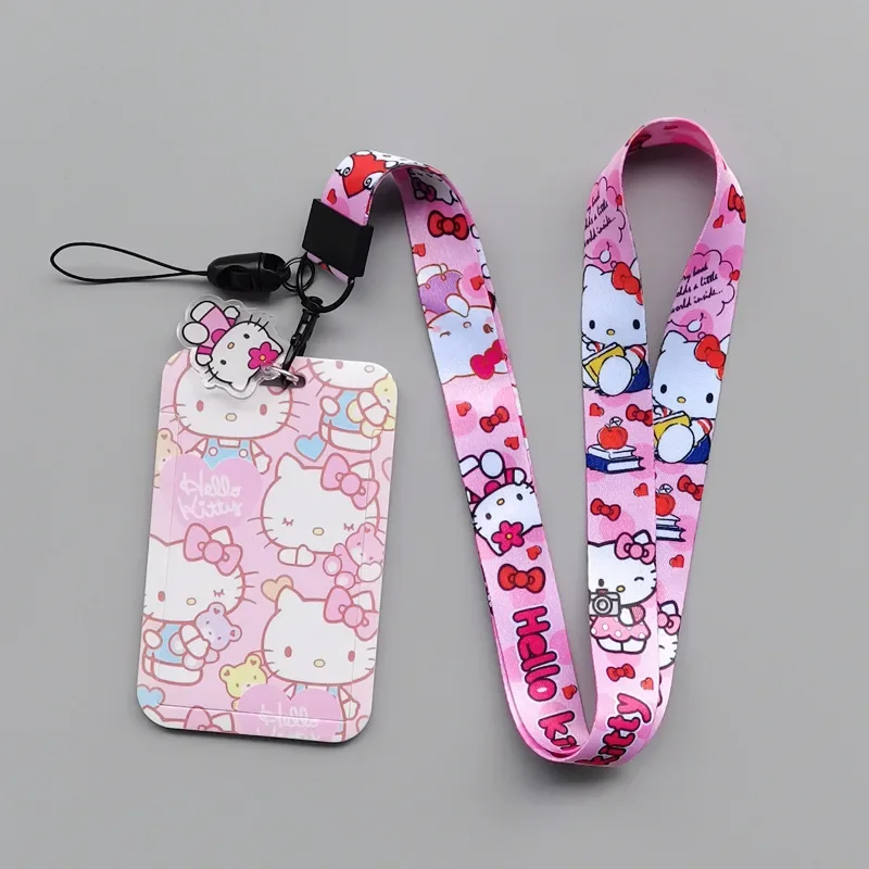 New Hello Kitty Anime Figures Card Wallets Kawaii Cartoon Peripherals Id Card Holders Action Figure Long Rope Credential Holder