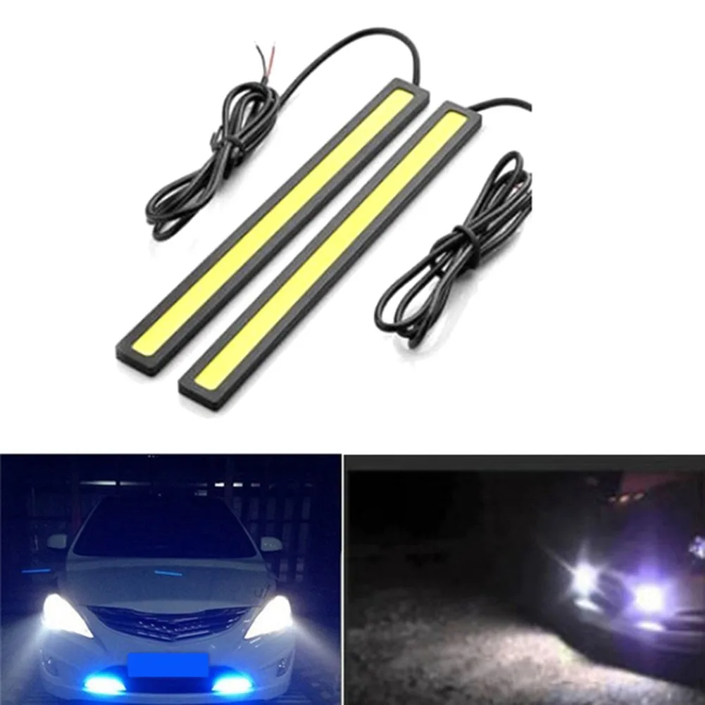 2Pcs Led Cob Light Stripe DC 12V Auto Waterproof Daytime Driving Fog Lights Vehicle Running Light Universal Car Light Bars