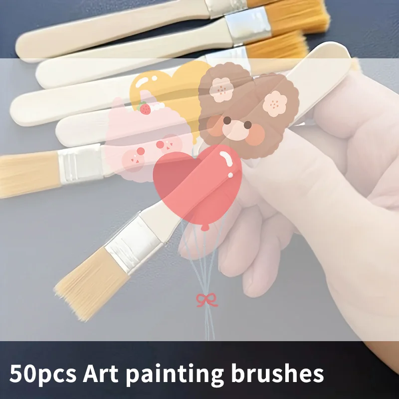 

Набор из 50 нейлоновых кистей с короткой деревянной ручкой, кисти для акварели, кисти для рисования на стене, художественные кисти, инструменты для чистки.