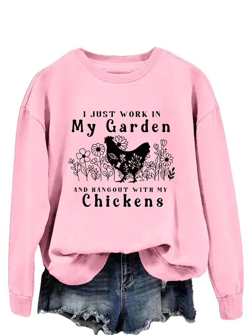 Nieuwe Mode Katoen Herfst En Winter Ik Werk Gewoon In Mijn Tuin Brief-Bedrukte Top Los Met Vintage Ronde Hals Hoodie Vrouw