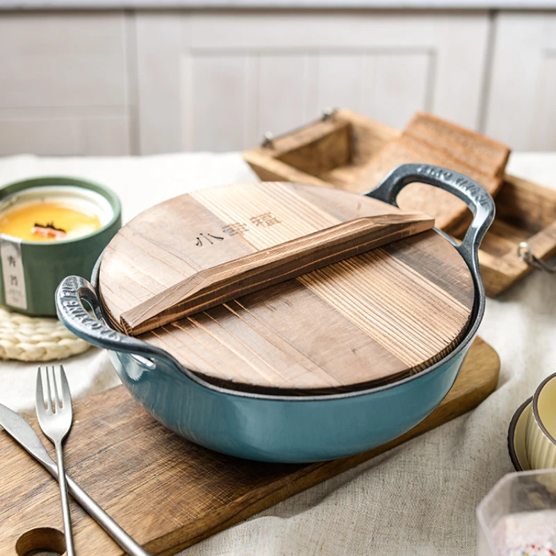 25cm Enamelled Cast Iron Balti Dish with Loop Handle Casserole Dish Heavy Dutch Oven Kitchen Utensil Saucepan