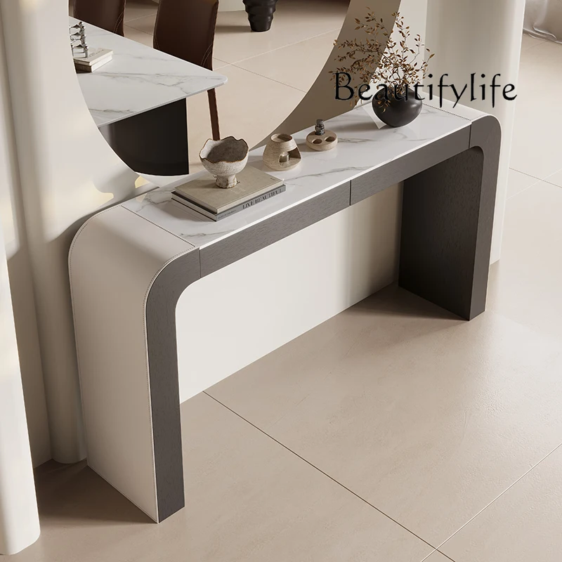

Light luxury cream style entrance table Italian minimalist wall decorative cabinet living room aisle rock slab entrance platform