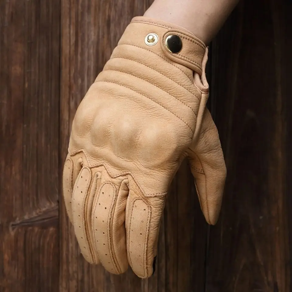 

1 Pair Cowhide Cycling Locomotive Gloves Retro Harley Outdoor Sports Anti-drop Non-slip Wear-resistant Leather Gloves for Men