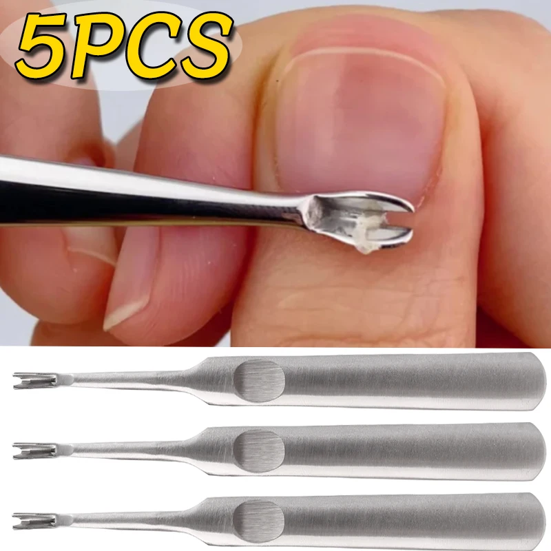 5PCS Dead Skin Forks Nails Cuticle Pusher Stainless Steel Trimmer Pedicure Nail Tools Professional Cleaner Cuticle Trimmer Push