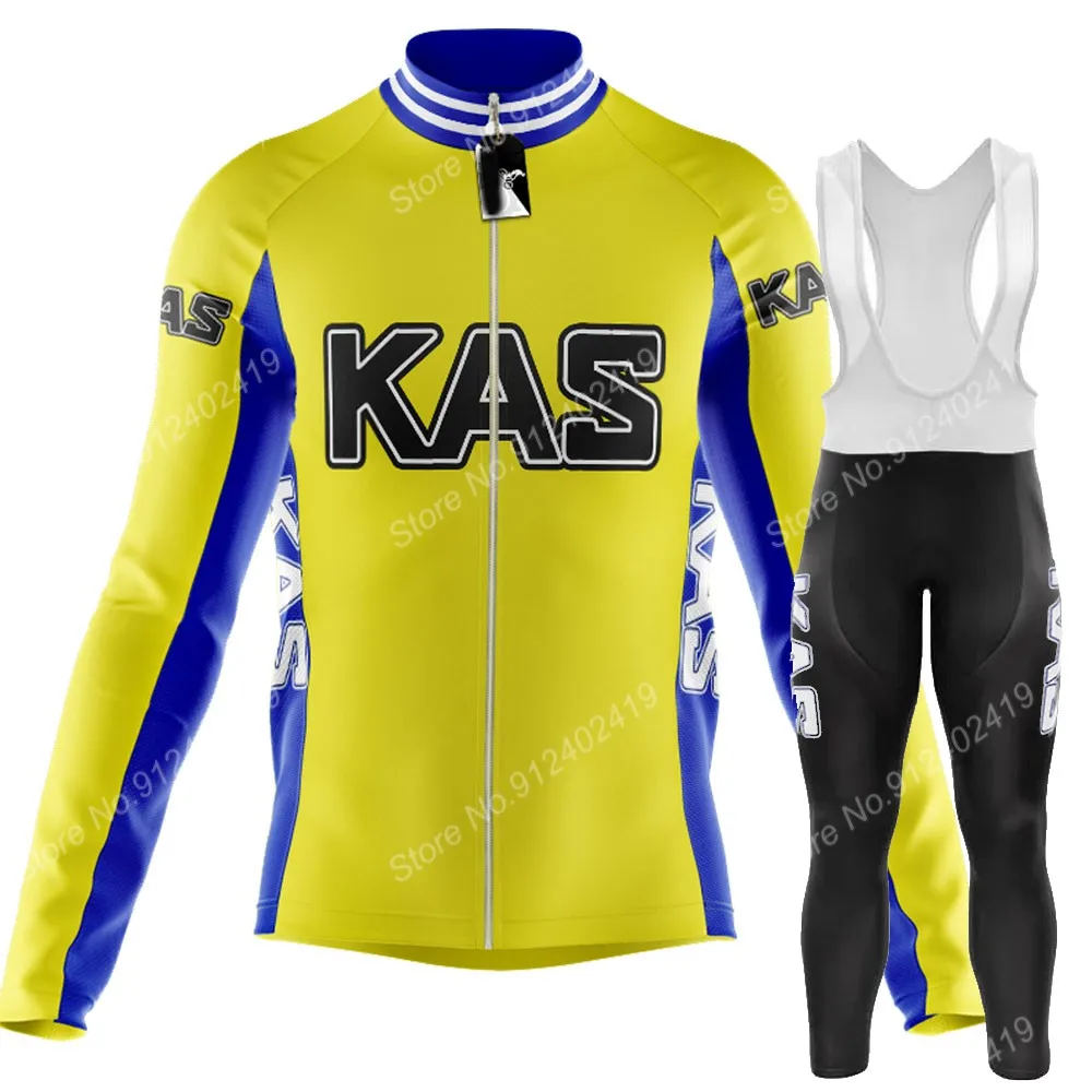 KAS Team 2023 Cycling Jersey Set Mens Summer Long Sleeve Bicycle Clothing Road Bike Pants Bib Suit MTB Maillot Culotte