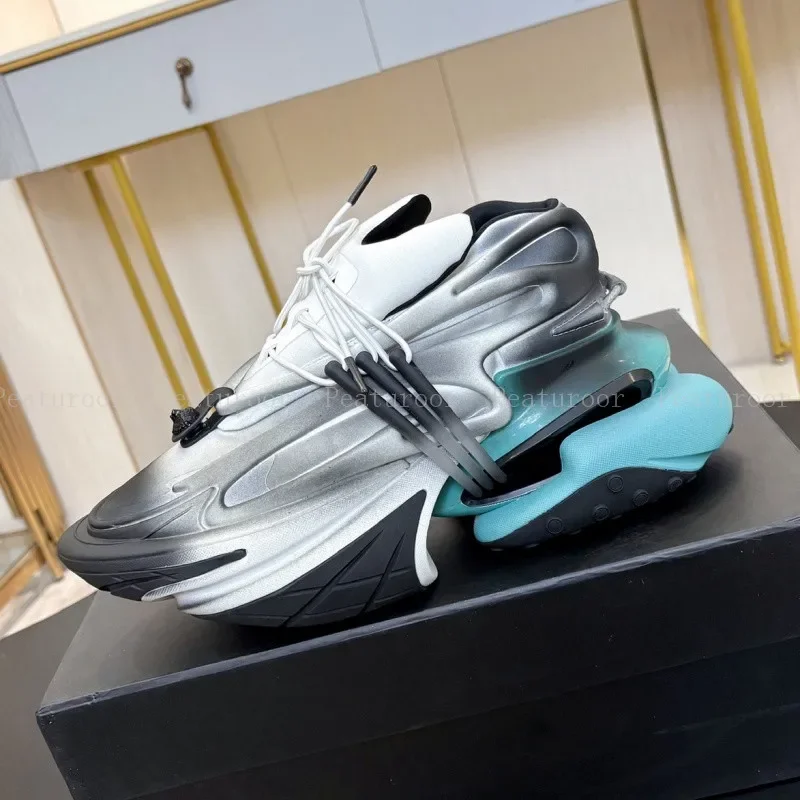 2025 موضة الرجال أحذية رياضية حجم كبير 46 النساء منصة المتسكعون الدانتيل يصل التدرج الألوان تشغيل أحذية رياضية الشقق المشي #4