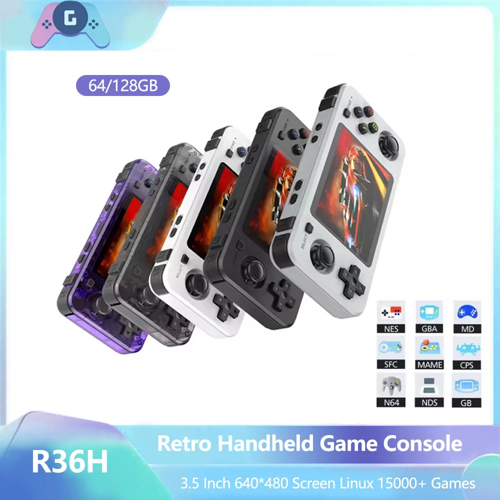 

Retro R36 R36H Game Console R36H 64GB/128GB 3.5inch IPS Screen Dual Joystick 10+ Simulator Classic Retro Mini Game Players