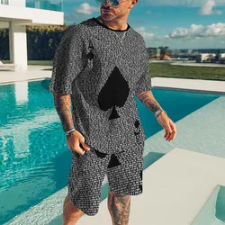 Zabawny wzór pokerowy Y2k Mężczyźni Casual Fashion Dres Street Wear T-Shirt Szorty Garnitur 2-częściowy Zestaw Męska odzież oversize