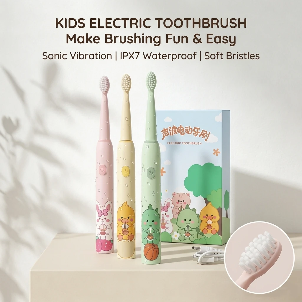 

Children's Sonic Electric Toothbrush 20000 VPM Gentle Cleaning, IPX7 Waterproof Kids Electric Toothbrush with DuPont Antibacteri