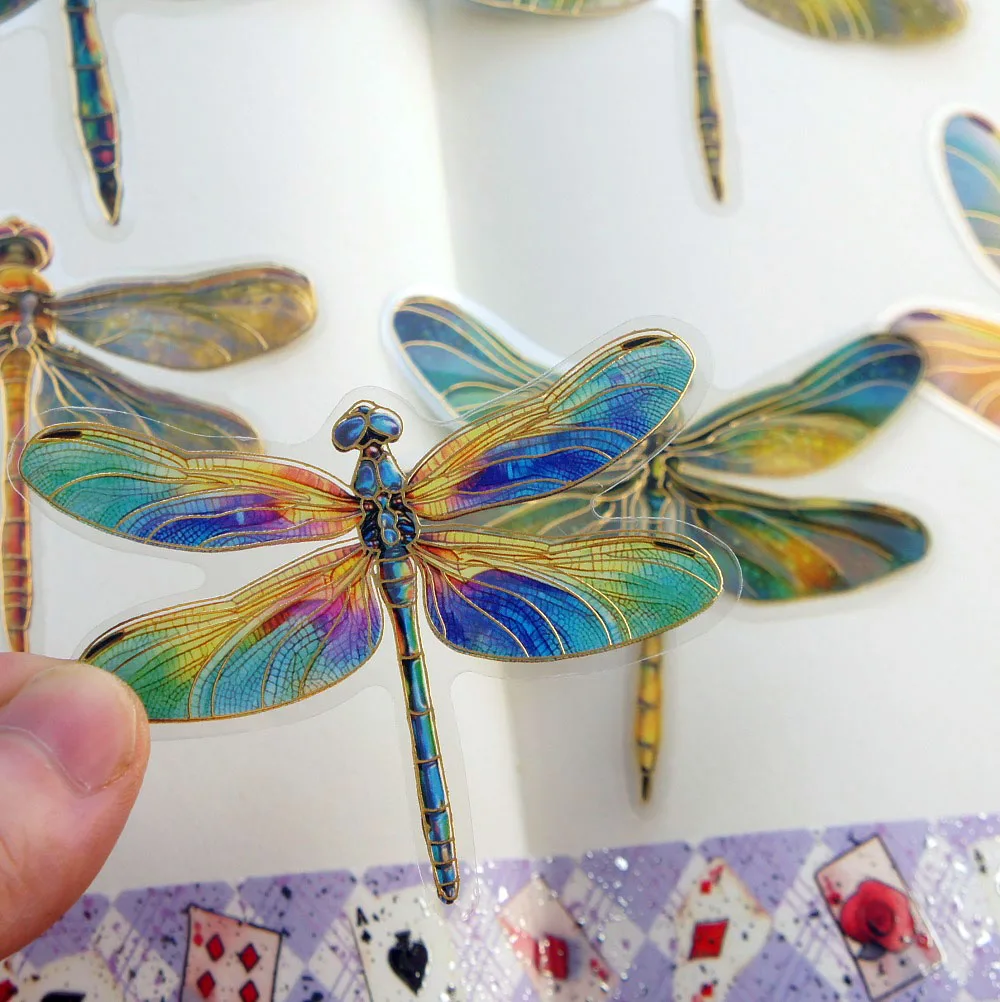 

18pcs Gold Line Colorful Tropical Dragonfly Style PVC Sticker Scrapbooking DIY Gift Packing Label Decoration Tag