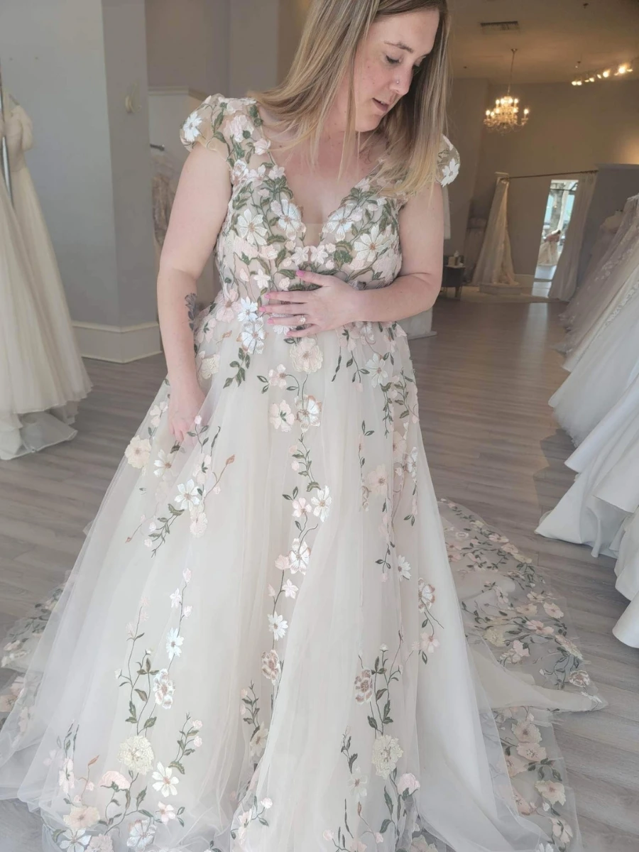 Forest Floral Chiffon A Line Wedding Dresses 2026 Off Shoulder Embroidered Beach Bridal Gown Customized vestido de novia
