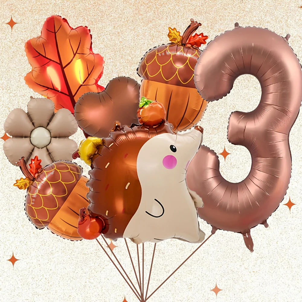 7 Stück Herbst Tannenzapfen Igel Ballon Set 32 Zoll Braun Nummer 1-9 Geburtstagsballon Thanksgiving Party Dekoration Foto Requisiten – Detail 5