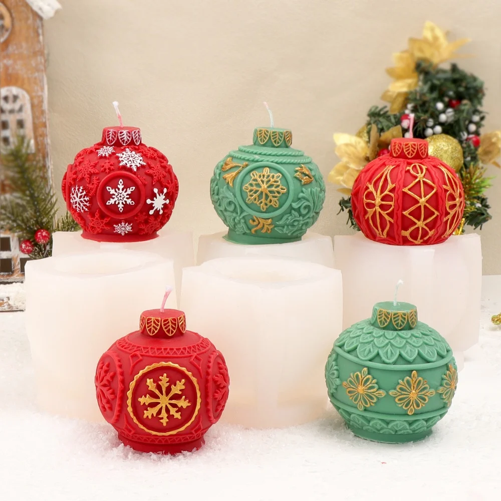 Kostbare Schneeflocke kreisförmige Weihnachtskugel Silikon Kerzenform Weihnachten Schneeflocke Blatt Ball Gipsform für Kunstdekoration