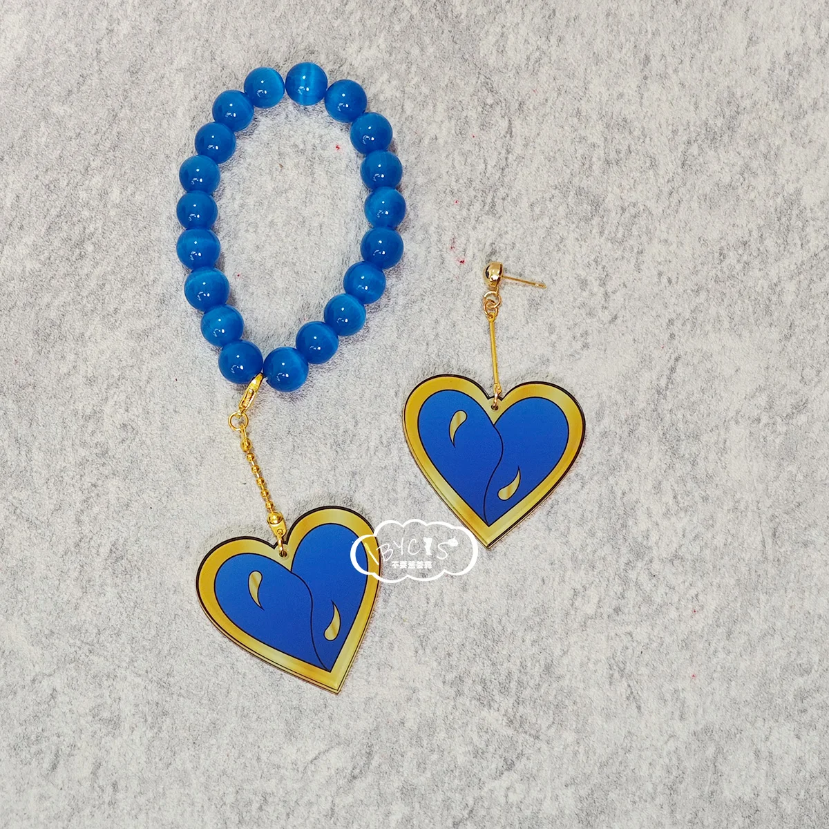 Cosplay Earrings and Bracelet Set Ren Koumei  heart shape dangles Ear Pieces Roleplay Costume  Accessories