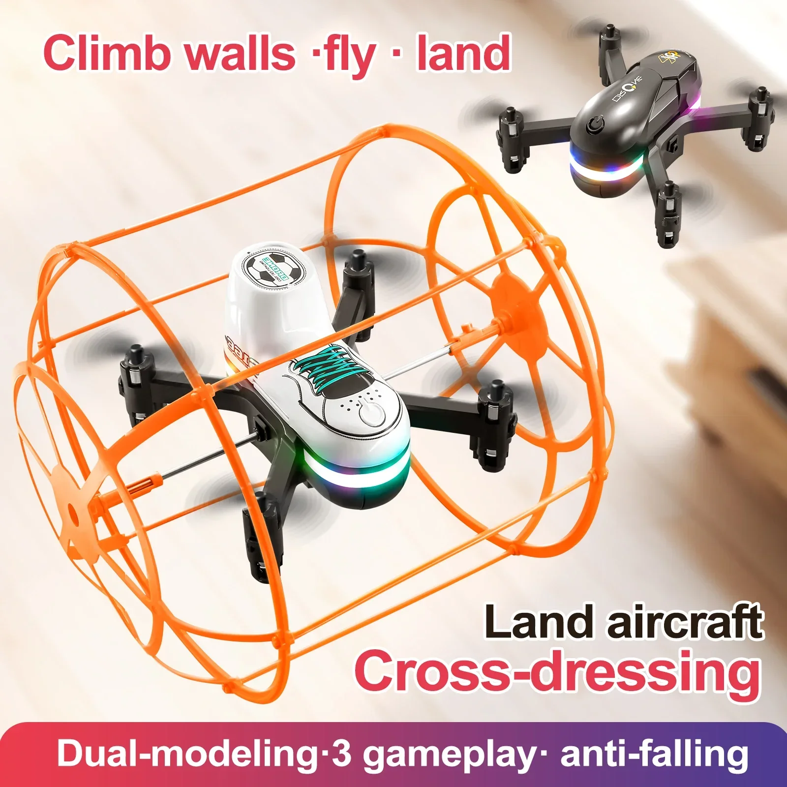 S166 Drone Deformation Roll with Guard Crashworthiness Mini Drone with LED Night Light for Kids Children's Toy Gift