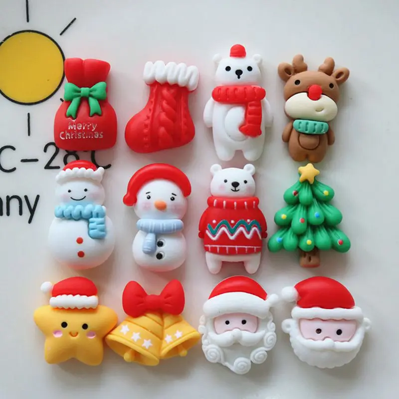 12Pcs New Mini Cute Cartoon Cartoon Christmas Back Resin Flatback Cabochon Ornament Jewelry Making Nail Hairwear Accessories