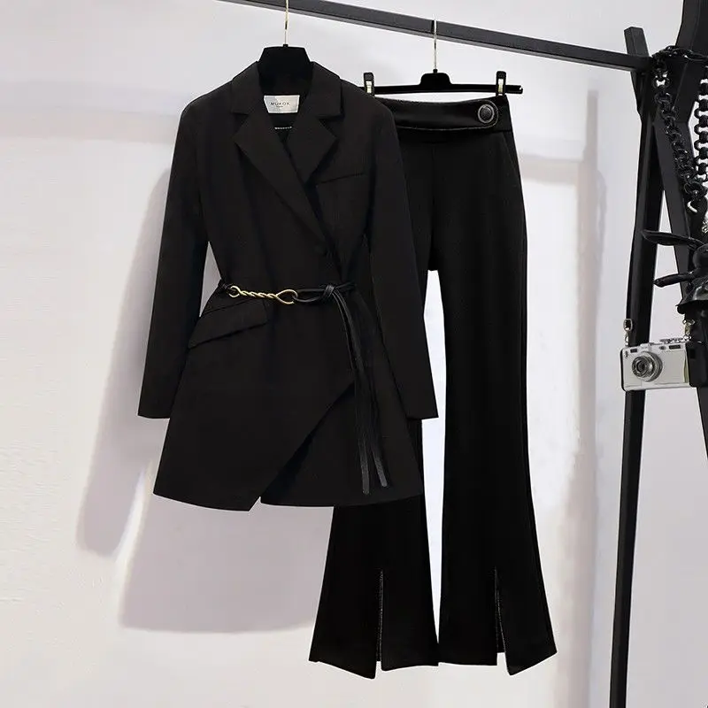 2022 Spring New Elegant Women's Pants Suit Fashion Casual Jacket Top Wide Legged Pants Two Piece Suit Female Blazer Tracksuit