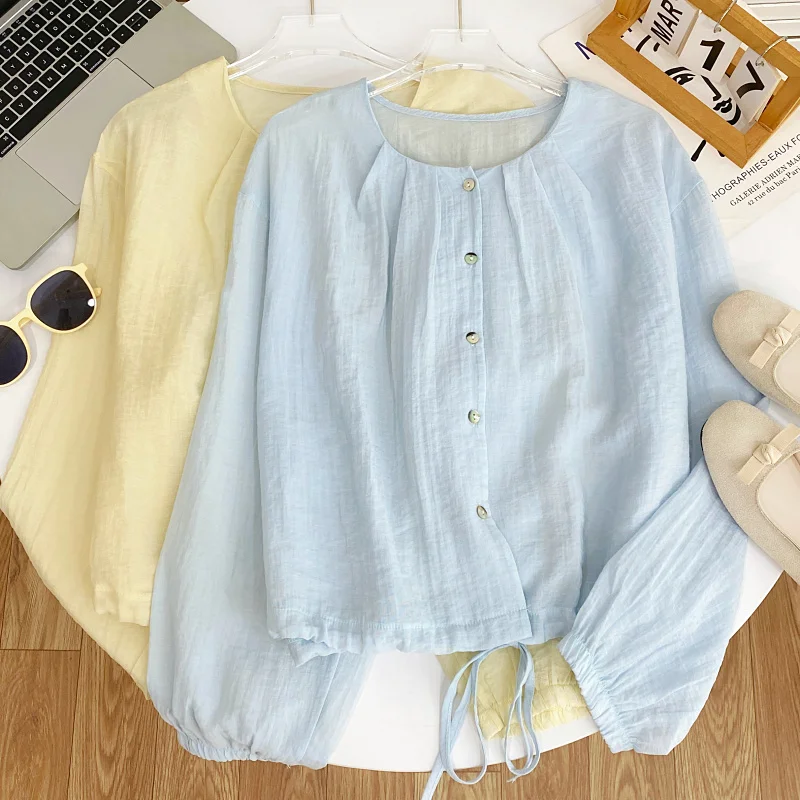 

Slimming Effect Casual Loose Long Sve round Ne irt Women's Top Korean Sle Commute Wind Thin Material ex