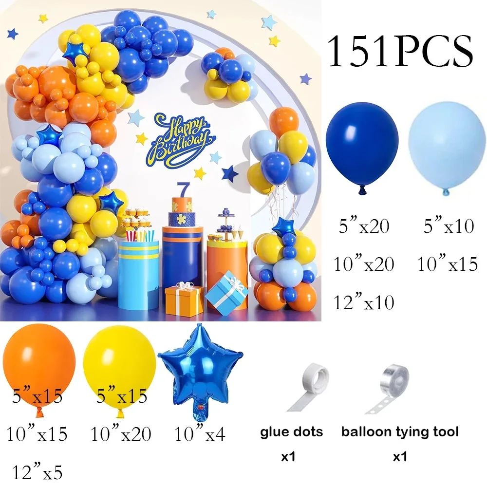 151pcs Yellow Blue Orange Balloons Garland Arch Kit Five Star Foil Globos Birthday Party Baby Shower Decoration Supplies