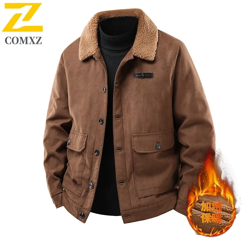 COMXZ Mens Cotton Jacket Casual Notch Lapel Outdoor Walking Lightweight Coat Leisure Daily Style Windproof Autumn Winter Wear