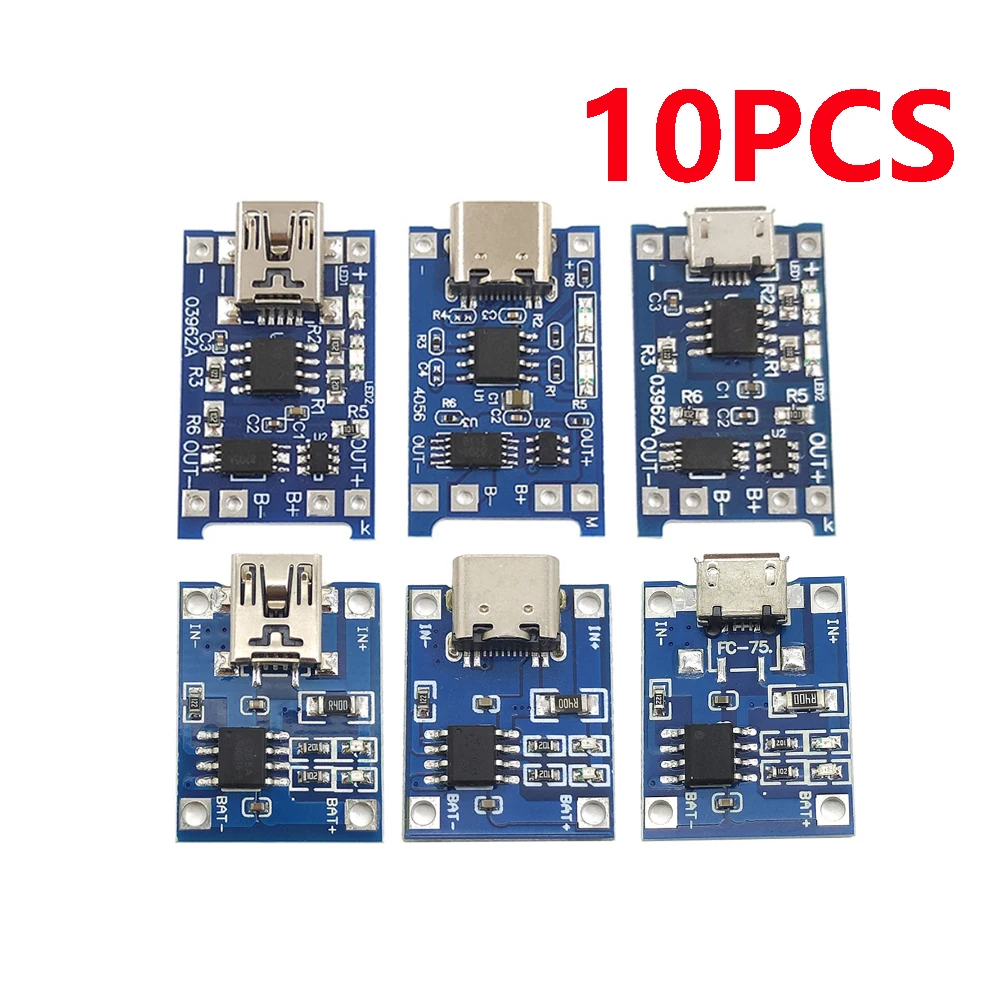 10 pièces type-c Micro USB 5V 1A 18650 TP4056 Module de chargeur de batterie au Lithium carte de charge avec Protection double fonctions 1A