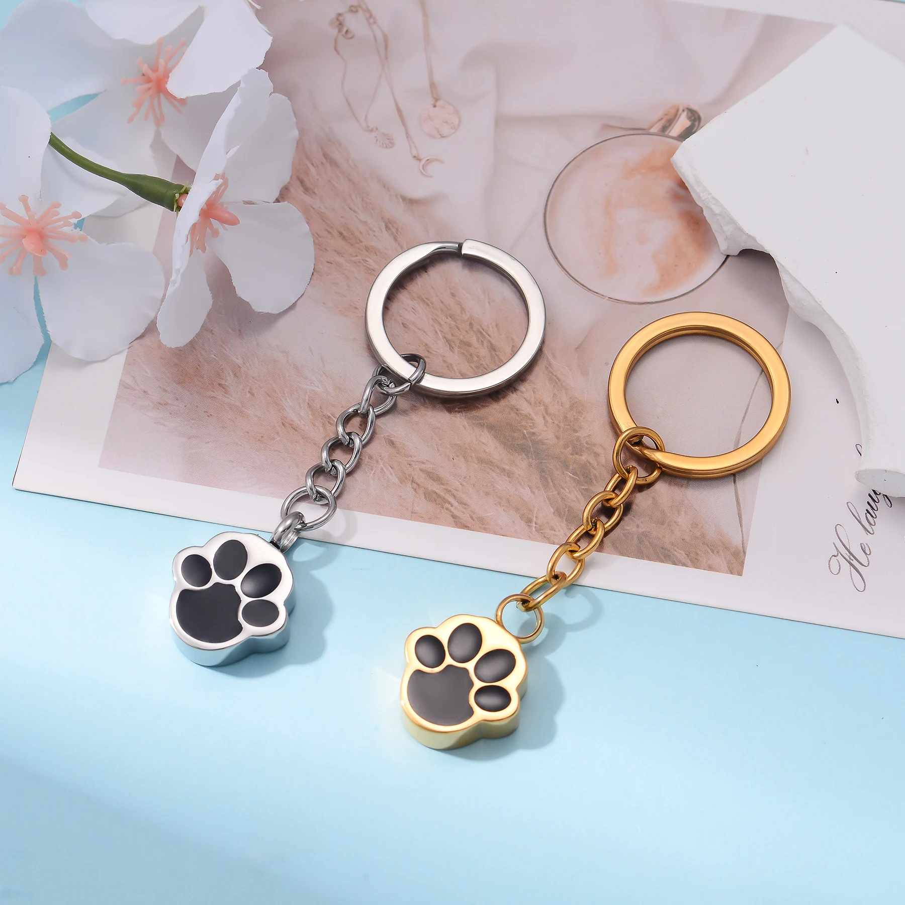 الفولاذ المقاوم للصدأ الحيوانات الأليفة باو طباعة جرة قلادة المفاتيح للإنسان الحيوانات الأليفة رماد جولة القلب باو الحرق ميموريا تذكار مجوهرات #2