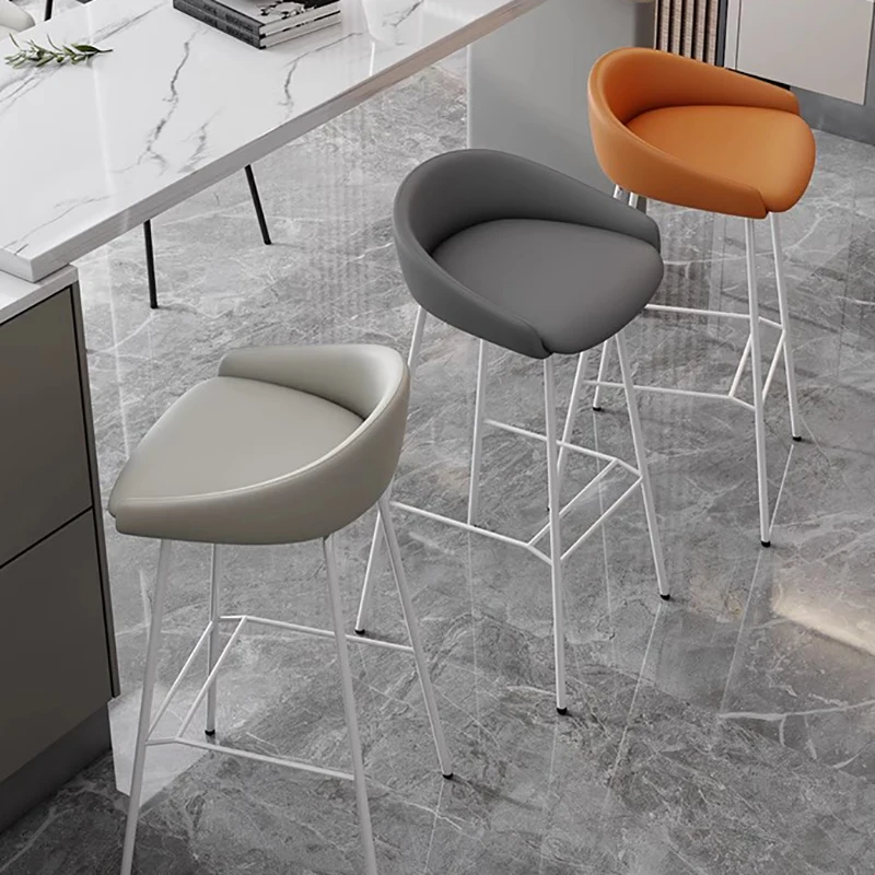 Modern Bar Counter Stools High Nordic Simplicity Leisure Chair Backrest Stainless Hotel Taburetes De Bar Nordic Bar Furniture