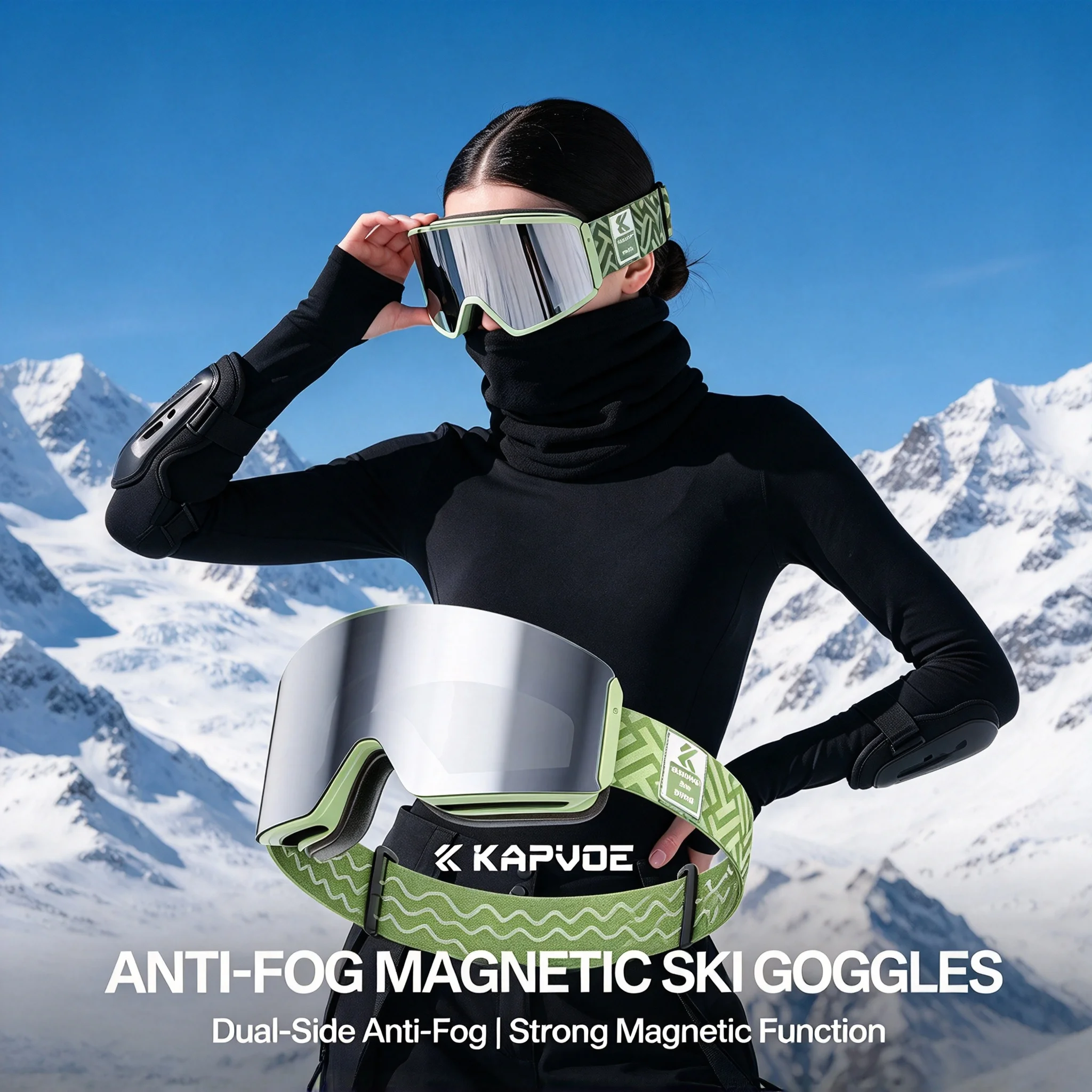 Kapvoe UV400 HD Men Skiing Mask Photochromic Ski Snow Goggles Snowboarding Women Motorcycle Anti-Fog Lens Kit Snowmobile Glasses