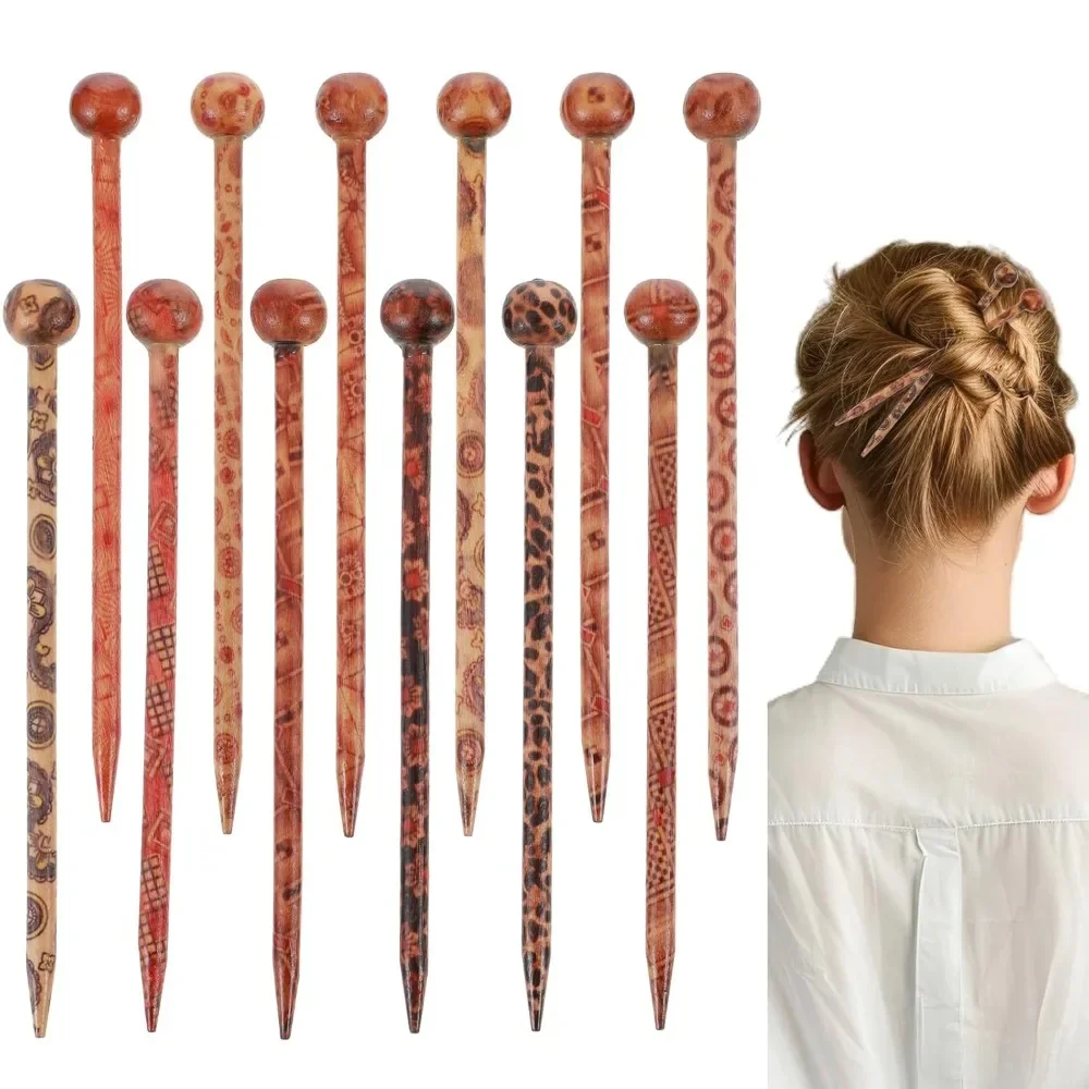 

12 шт. деревянные палочки для волос, винтажные японские китайские заколки в стиле бохо, декоративные заколки Hanfu, держатели для булочек, палочки для еды для женщин