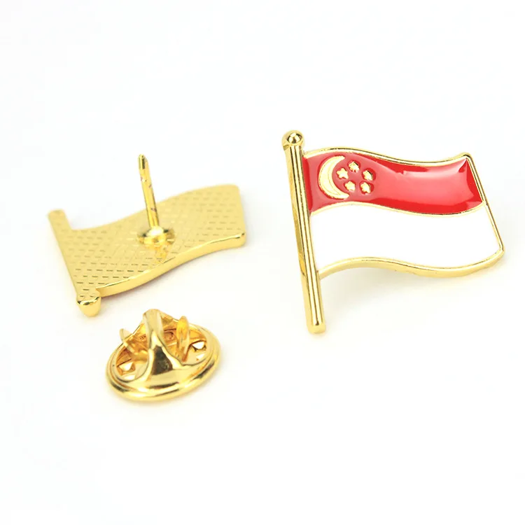 Zinc alloy die-casting metal cartoon national flags, brooch badges, Singapore drip oil badges