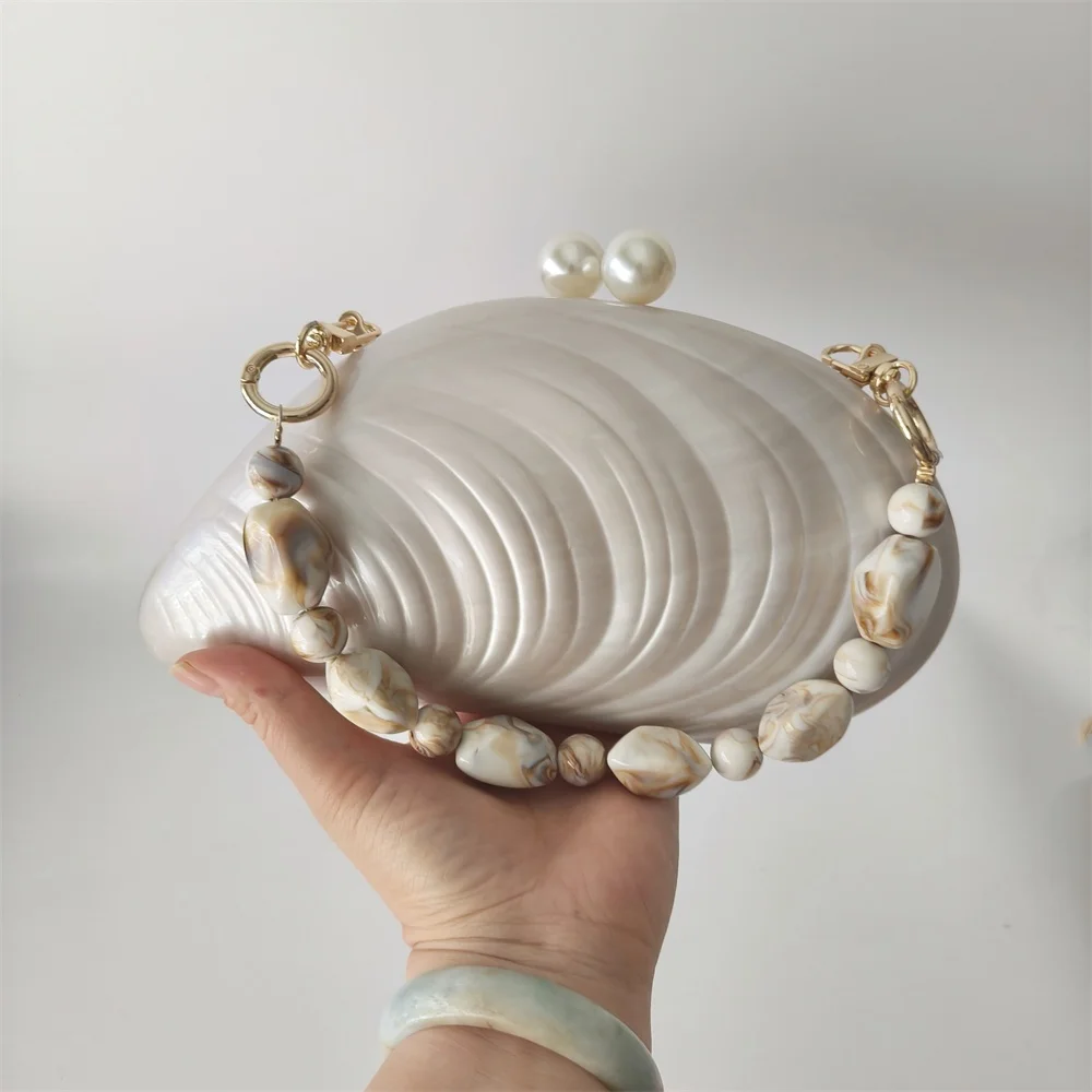 

Spring Summer Acrylic Wedding Bag New Bridal Bridget Pearl Shell Clutch Purse Bag For Women Female Beach Lady Handbag And Purse