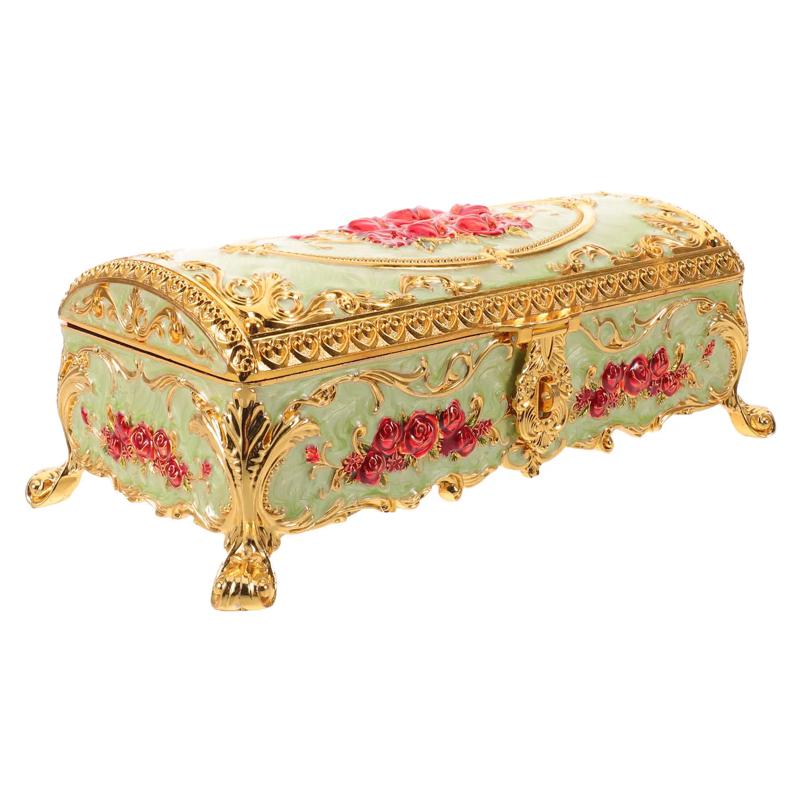 

Vintage Enamel Jewelry Box Elegant Floral Carving Decorative Trinket Storage Case for Women Indoor Use Jewellery Box
