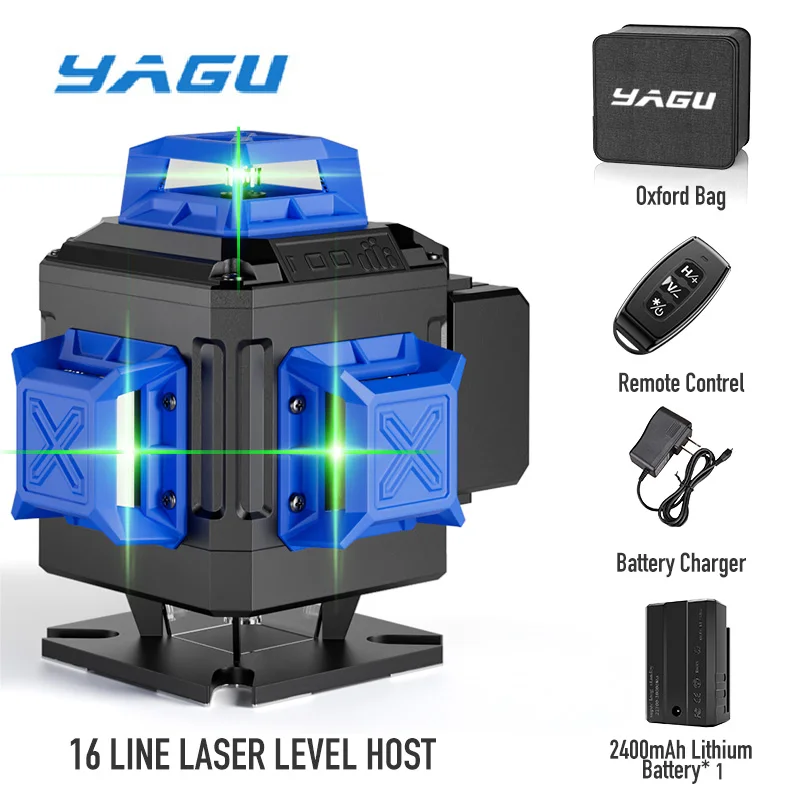 YAGU 4x360 °   16 linhas de nível laser de alta precisão 3/4D linha verde nivelamento automático 360 linhas cruzadas horizontais e verticaislaser