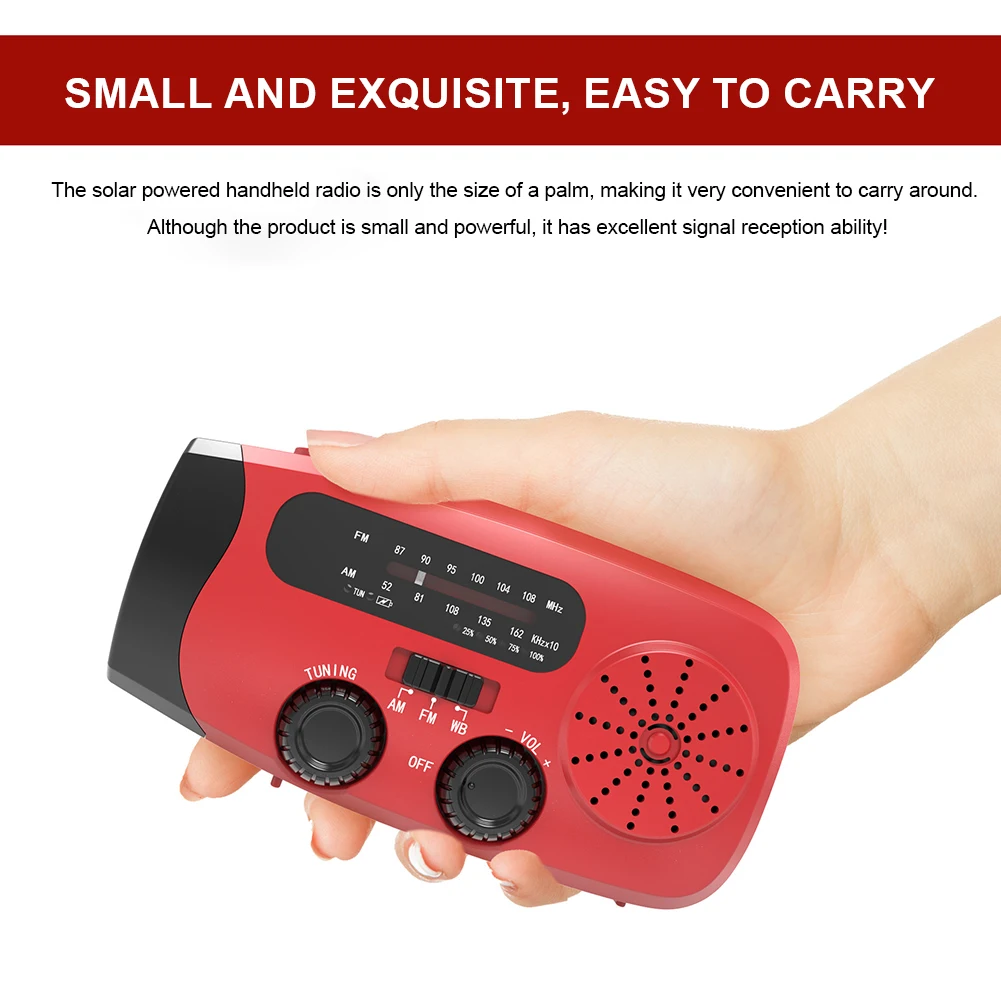 2000mAh Portable Solar Hand Crank Radio Multifunctional Radio USB FM/AM/WB Weather Radios Emergency Flashlight Power Bank