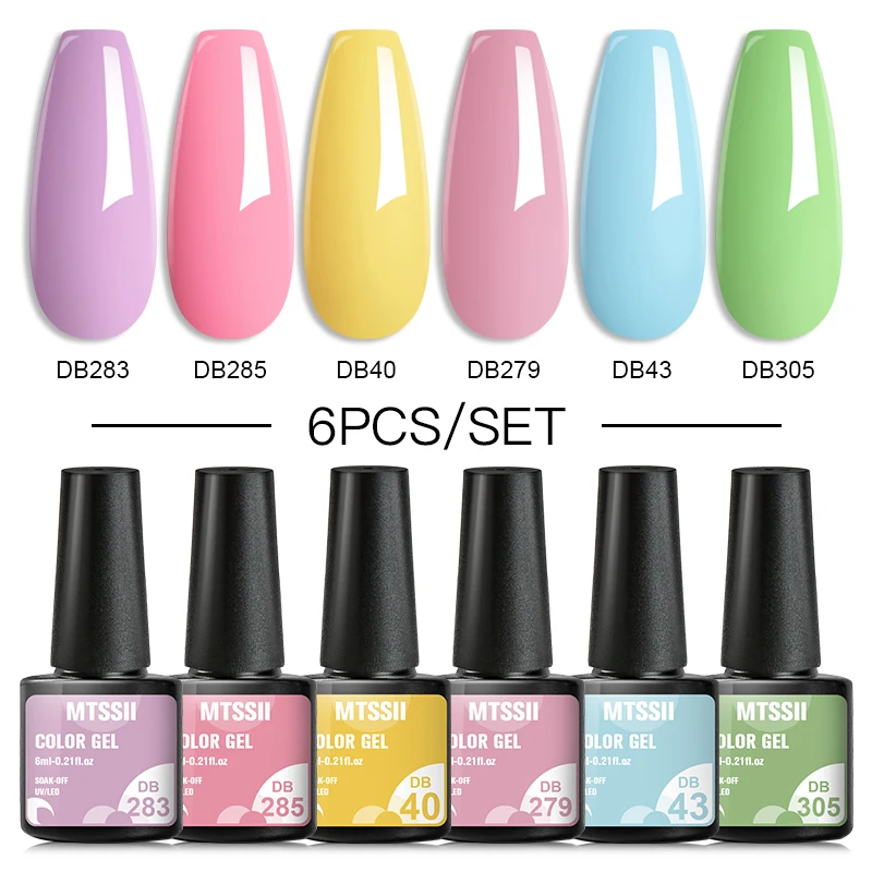 6Pcs/Set Glitter Purple Series Gel Nail Polish Spring Pink Blue Green Simple Nail Art Gel Varnish Soak Off UV Gel Manicure Kit