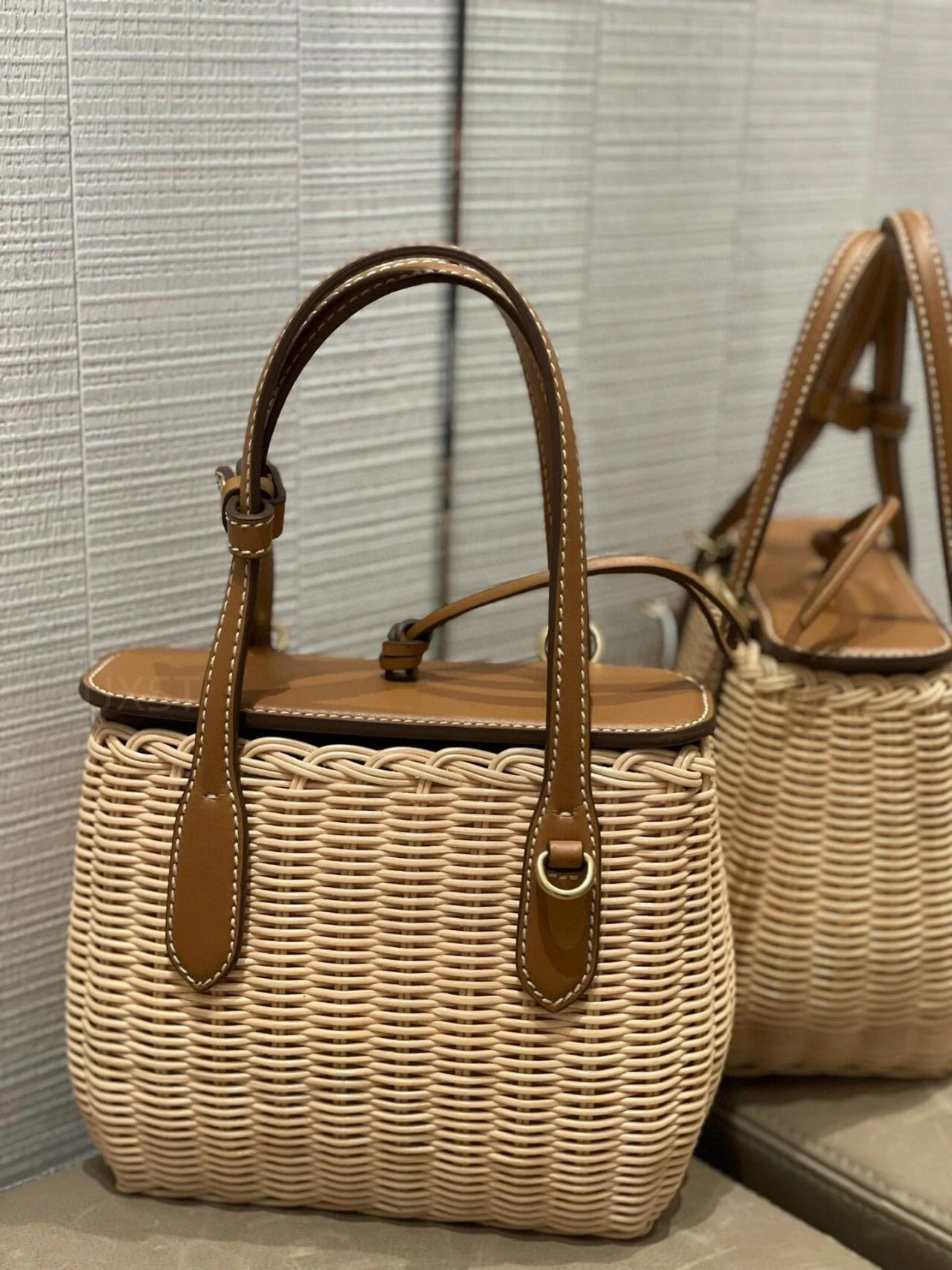 UXST New Bamboo Woven Basket Bag French Rattan Weave Handbag Design Patchwork Women Bag Leather Flap Pocket Outing Crossbody Bag