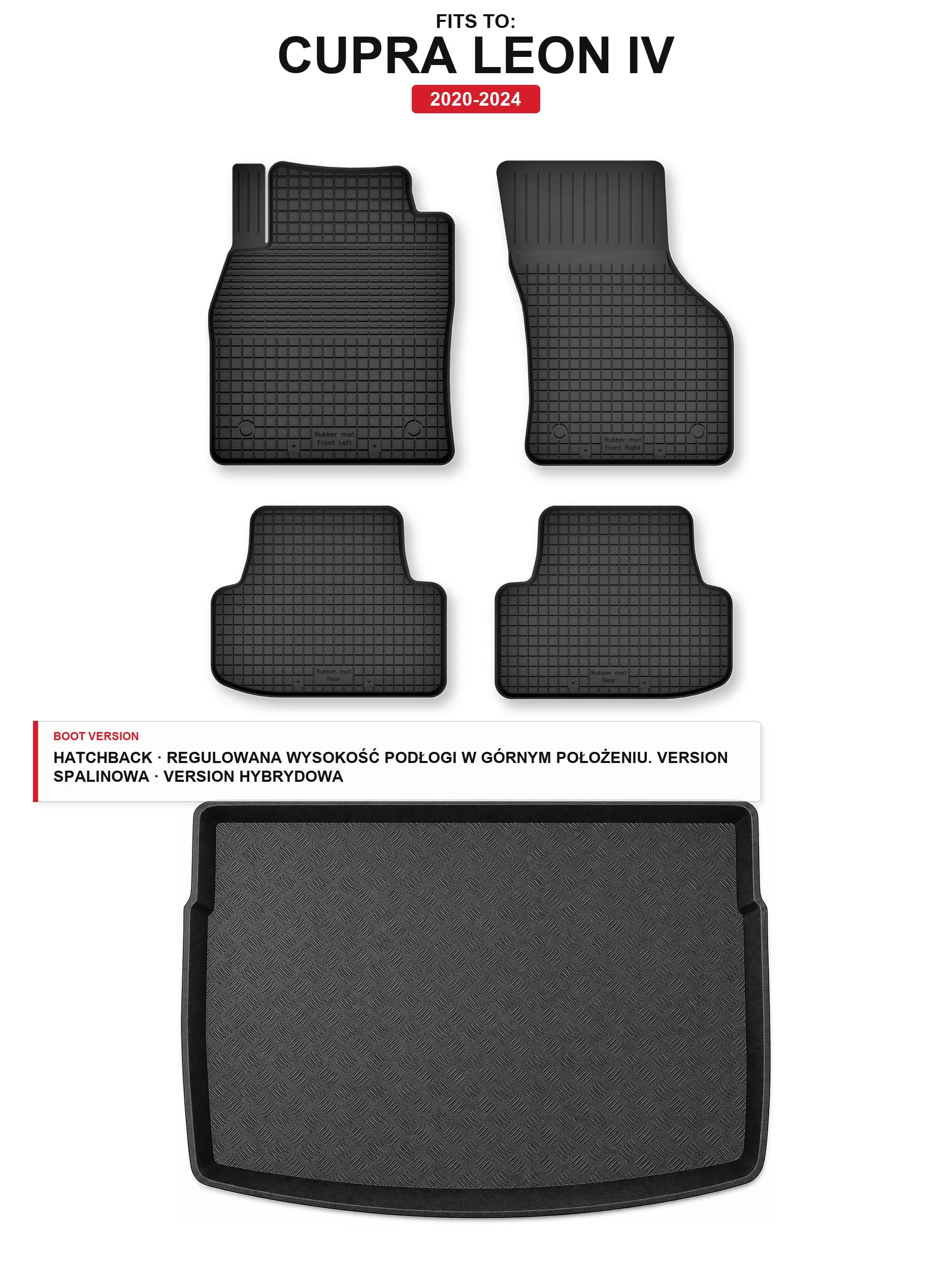 Cupra Leon IV 2020-2024 5 El. Traymatten + kofferbakmat