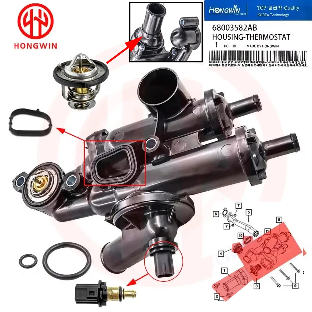Carcasa del termostato del refrigerante del motor 68003582 AB para Chrysler 200 Sebring Dodge Avenger Caliber Journey Jeep Compass Patriot 902-319