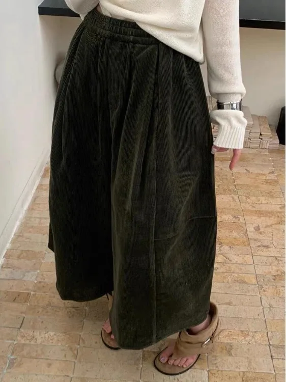 المخرج 2025 خريف جديد الكورية Sle تنوعا التخسيس سروال قصير عادية بنطال ذو قصة أرجل واسعة تسع نقاط l الخصر مطاطا #3