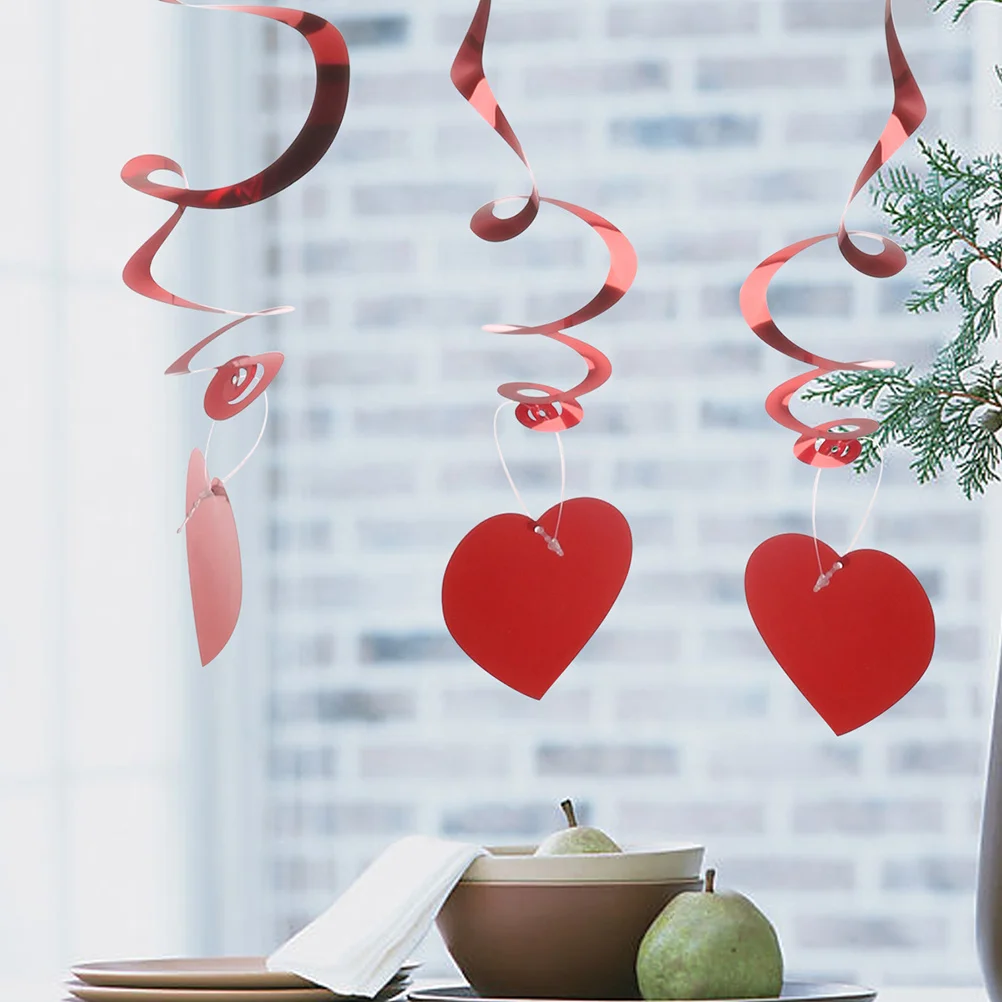 

RORPOIR 6pcs Heart Dizzy Dangler Decorations Swirl Hanging Banner for Wedding Party Holiday Window Red Spiral Love Decor