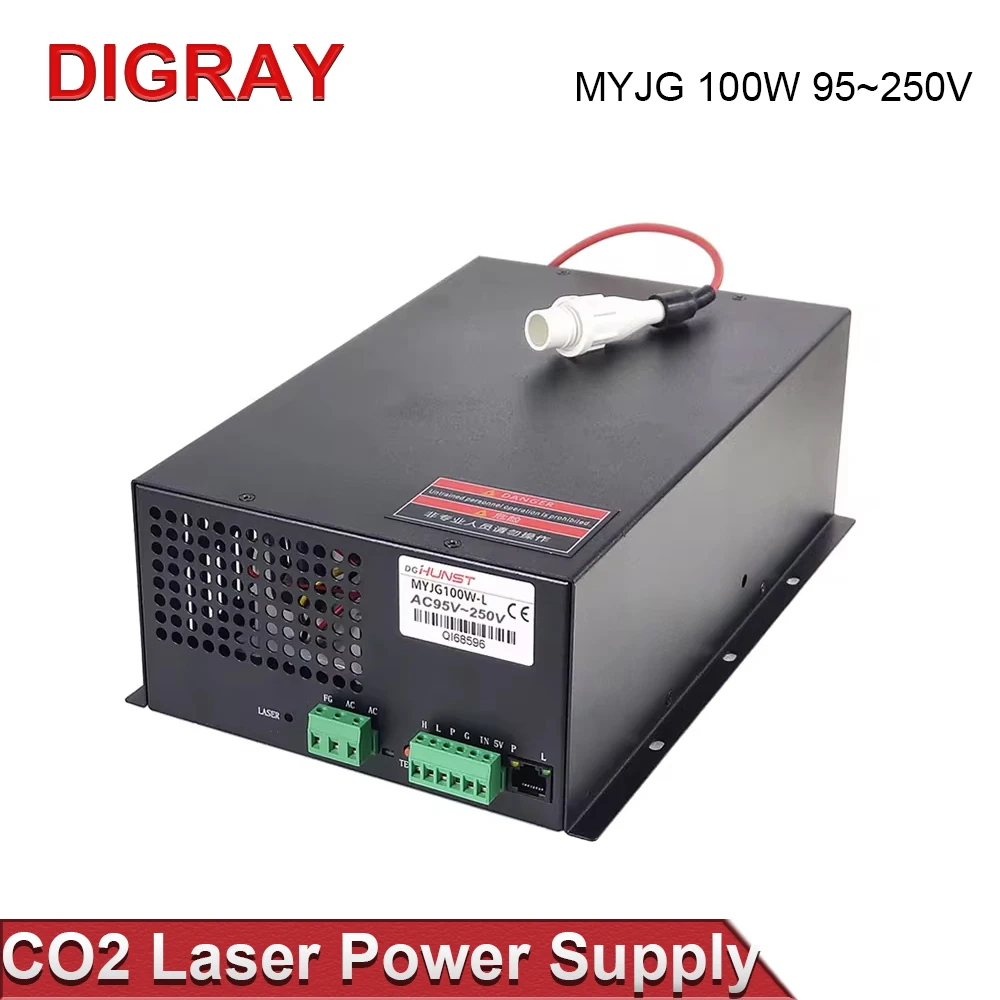 DIGRAY CO2 Laser Power Supply MYJG 100W Supports 95~250V Voltage and is Used for 80-100W Laser Engraving and Cutting Machines.
