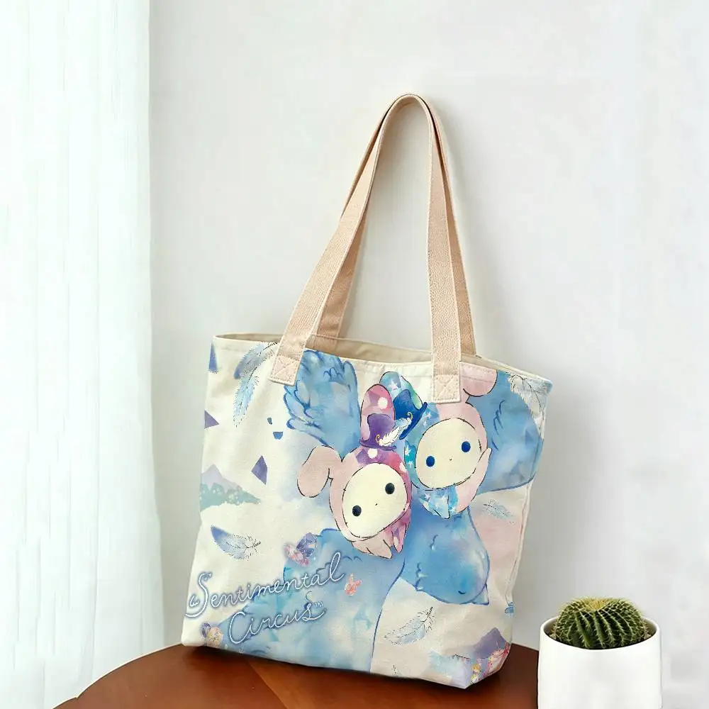 Sentimental Circus Cartoon Fashion Wiederverwendbare Schulterhandtasche aus Leinenmischgewebe, Baumwolle-Polyester-Stoff, doppelseitige Tragetasche – Detail 12
