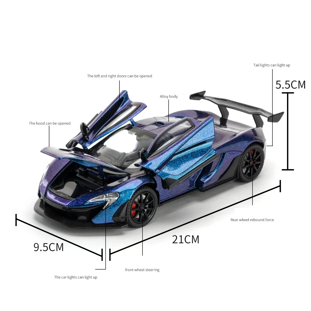 1:24 McLaren P1 Supercar Alloy Metal Diecast Model Car Sound & Light High Simulation Model Vehicle Gifts