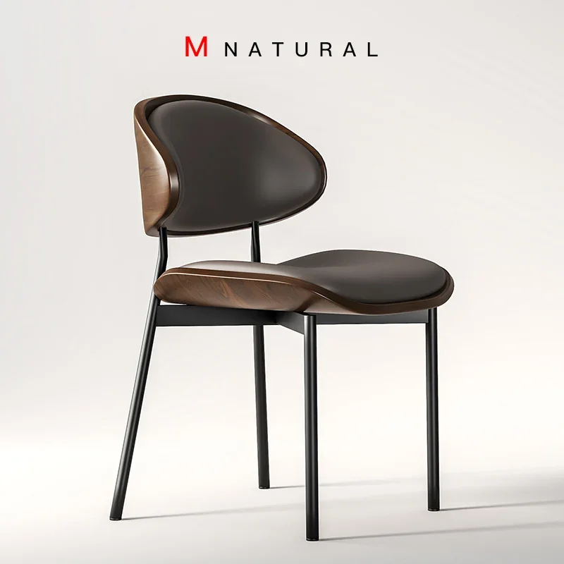 Kursi kulit melengkung kayu solid minimalis modern