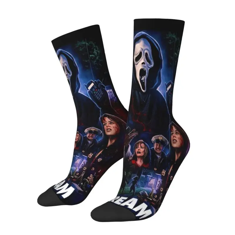 Fun Printed Horror Movie Killer Socks for Women Men Stretch Summer Autumn Winter Halloween Scream Ghostface Crew Socks