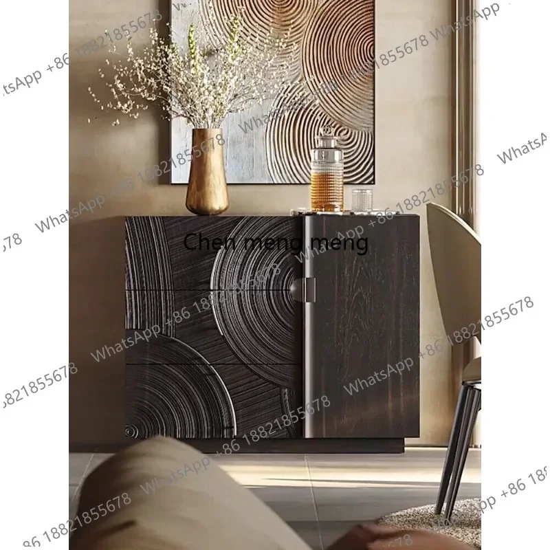 HR All solid wood, marble side cabinet, high-end, entrance modern starry sky engraving storage cabinet