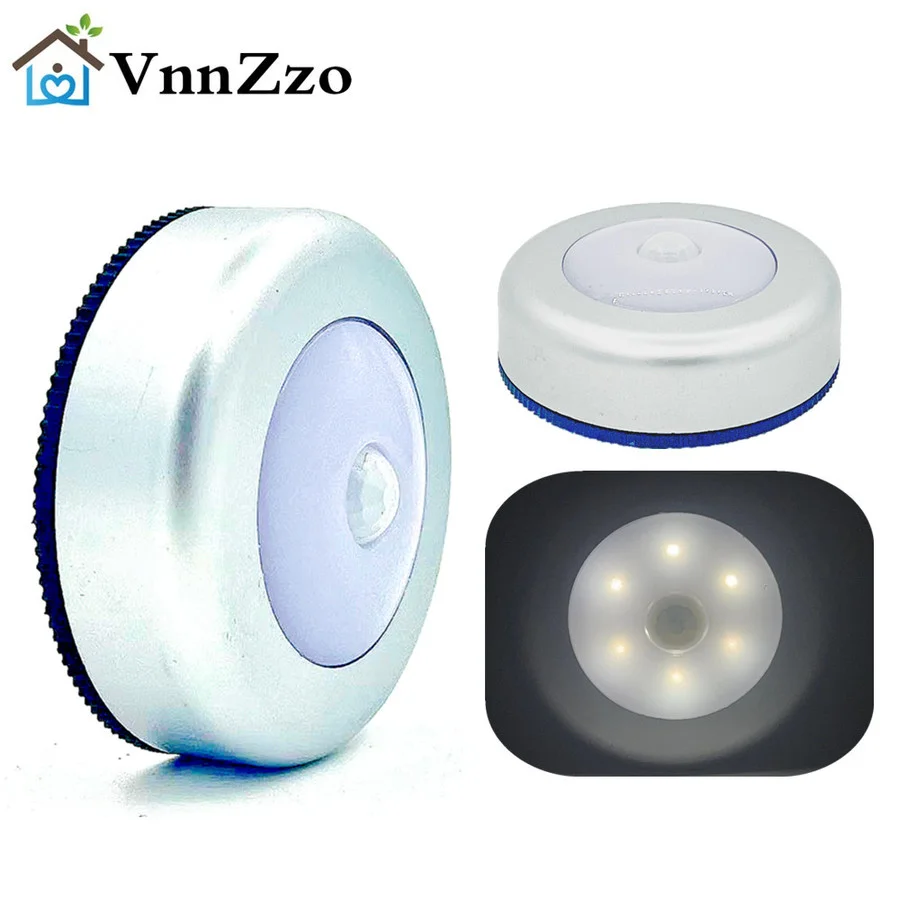 Wireless Round Motion Sensor LED Night Light Battery Powered Cabinet Night Lamp Bedside Lights For Bedroom Closet Lighting