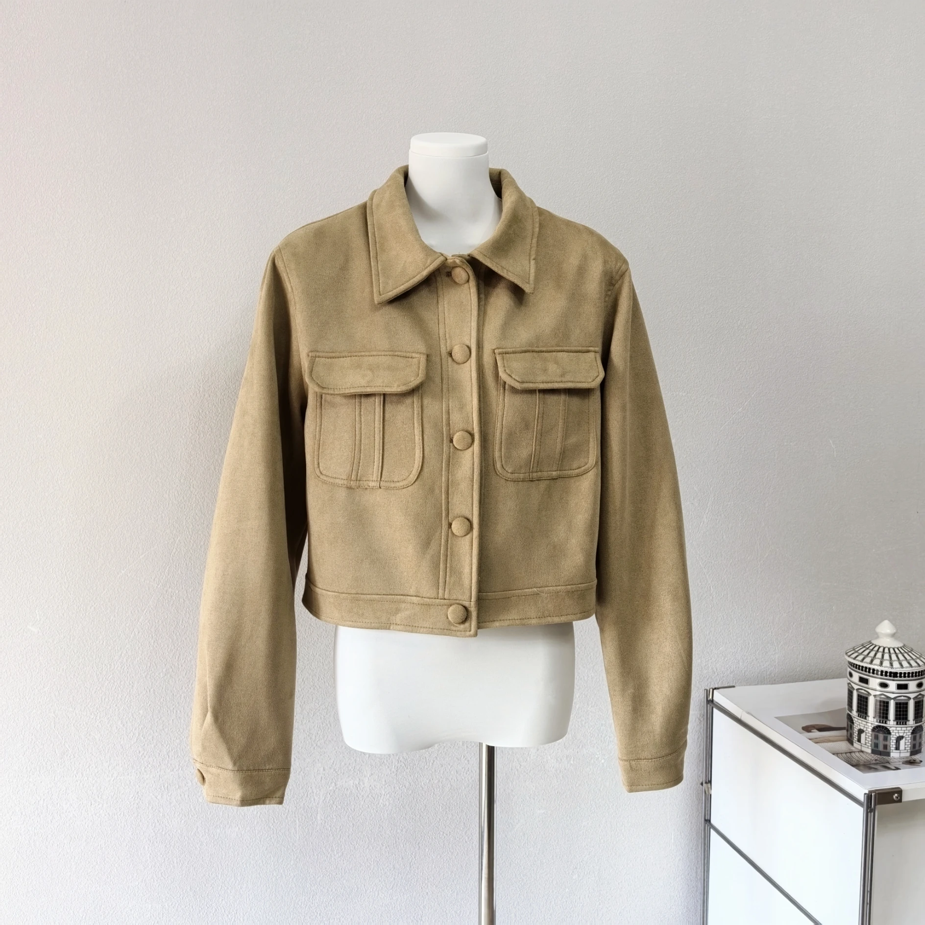 

Женская осенне-зимняя однобортная замшевая куртка с длинными рукавами и карманами, женская однотонная свободная короткая верхняя одежда с отложным воротником